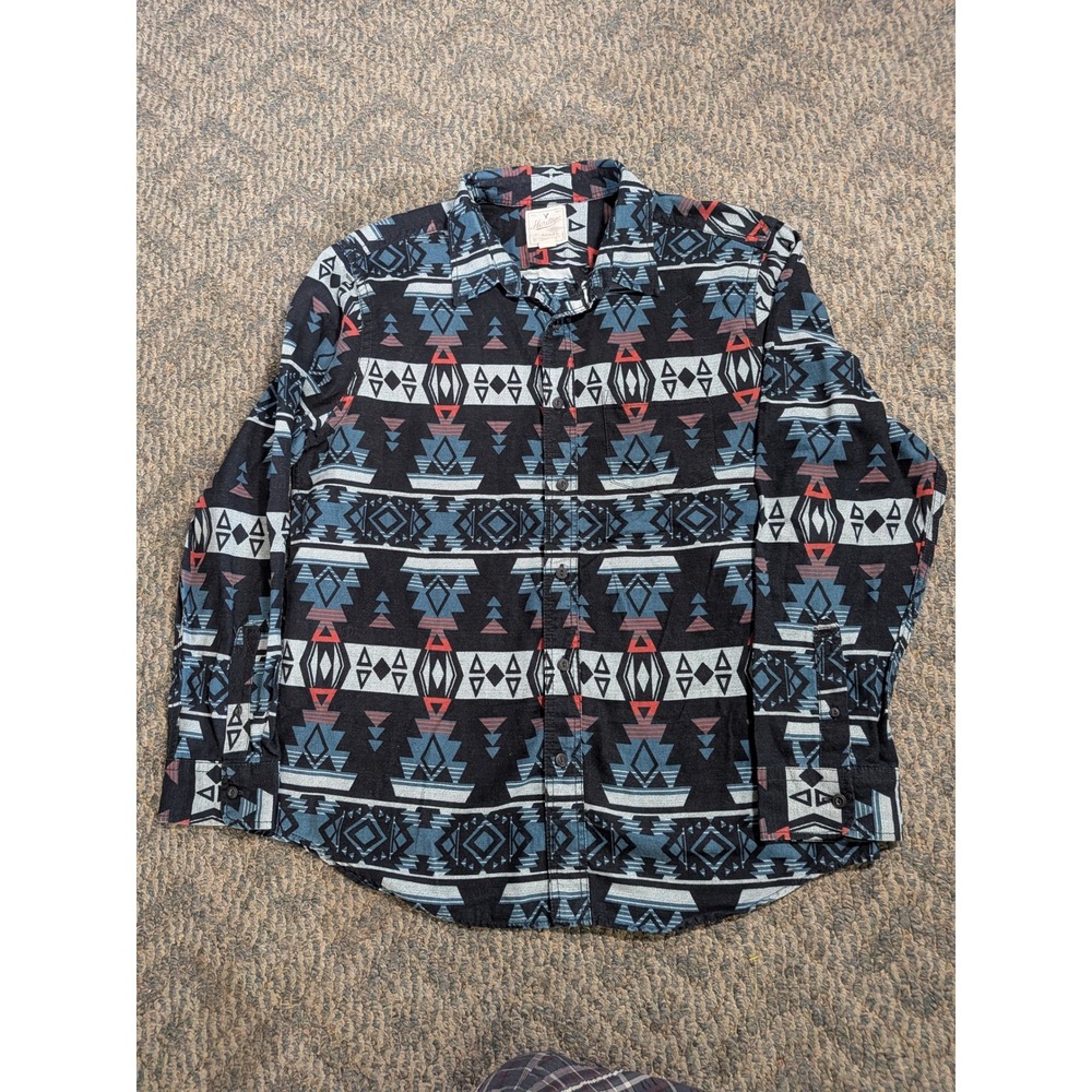 American Eagle Heritage Flannel Shirt XL Mens Southwestern Geometric Black Blue